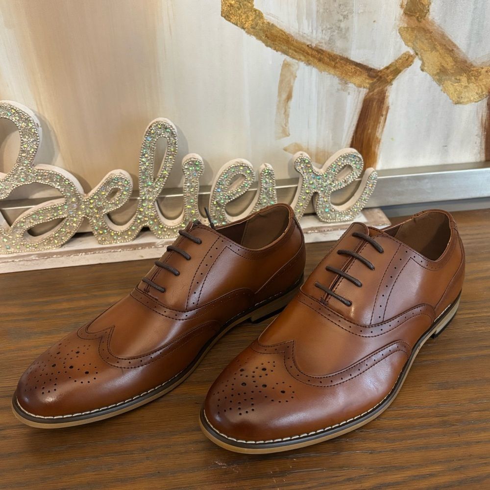 NWOT Stacy Adam’s Classic Brown Faux Leather Oxford Dress Shoes-size 6.5 - Picture 9 of 15